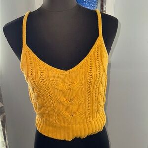 American Eagle 100% Cotton Mustard Yellow Cotton Cable Knit Tank SZ Large
